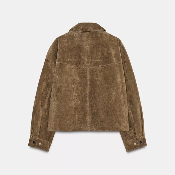 Zara Olive Brown natural suede leather bomber jacket - Picture 3 of 11